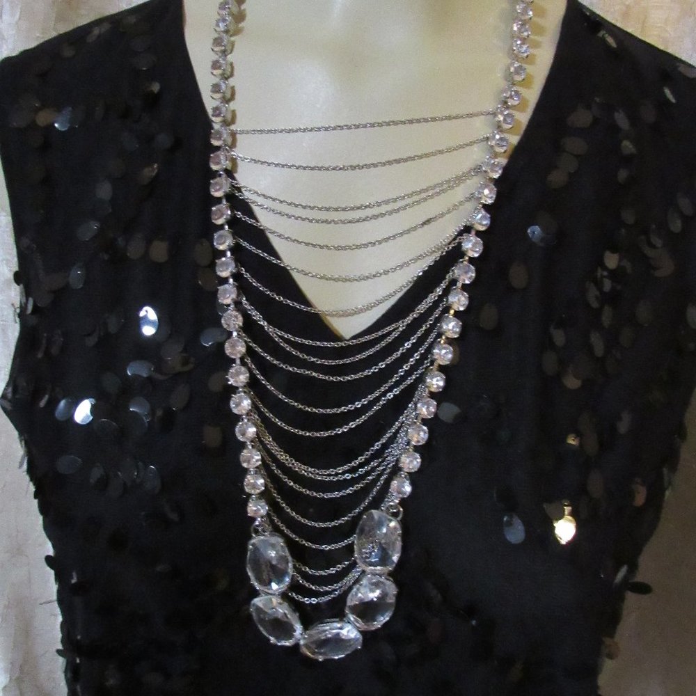 Long Bold Rhinestone Chain Statement Necklace Euc - image 1